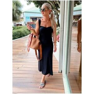 Reformation Suvi Knit Midi Dress Size‎ Large Black Ruched Jersey